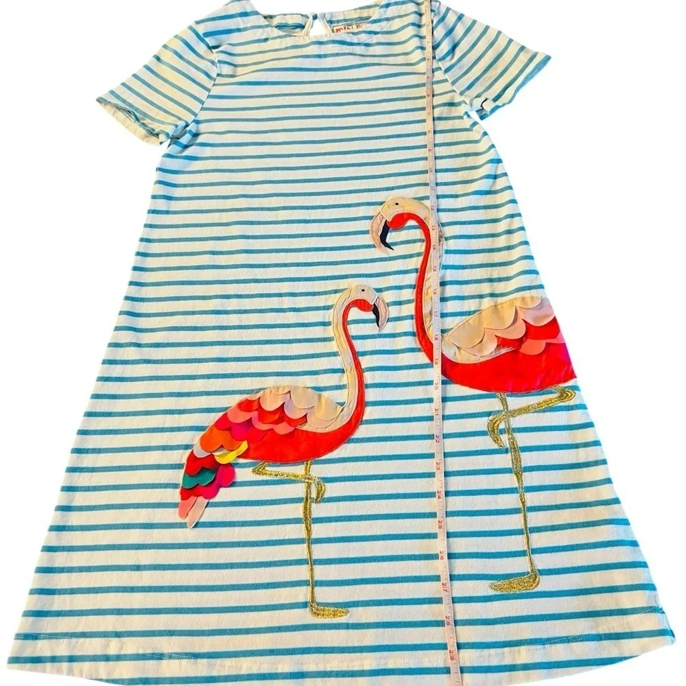 Mini Boden Blue and White Striped Flamingo Dress Size 11-12Y